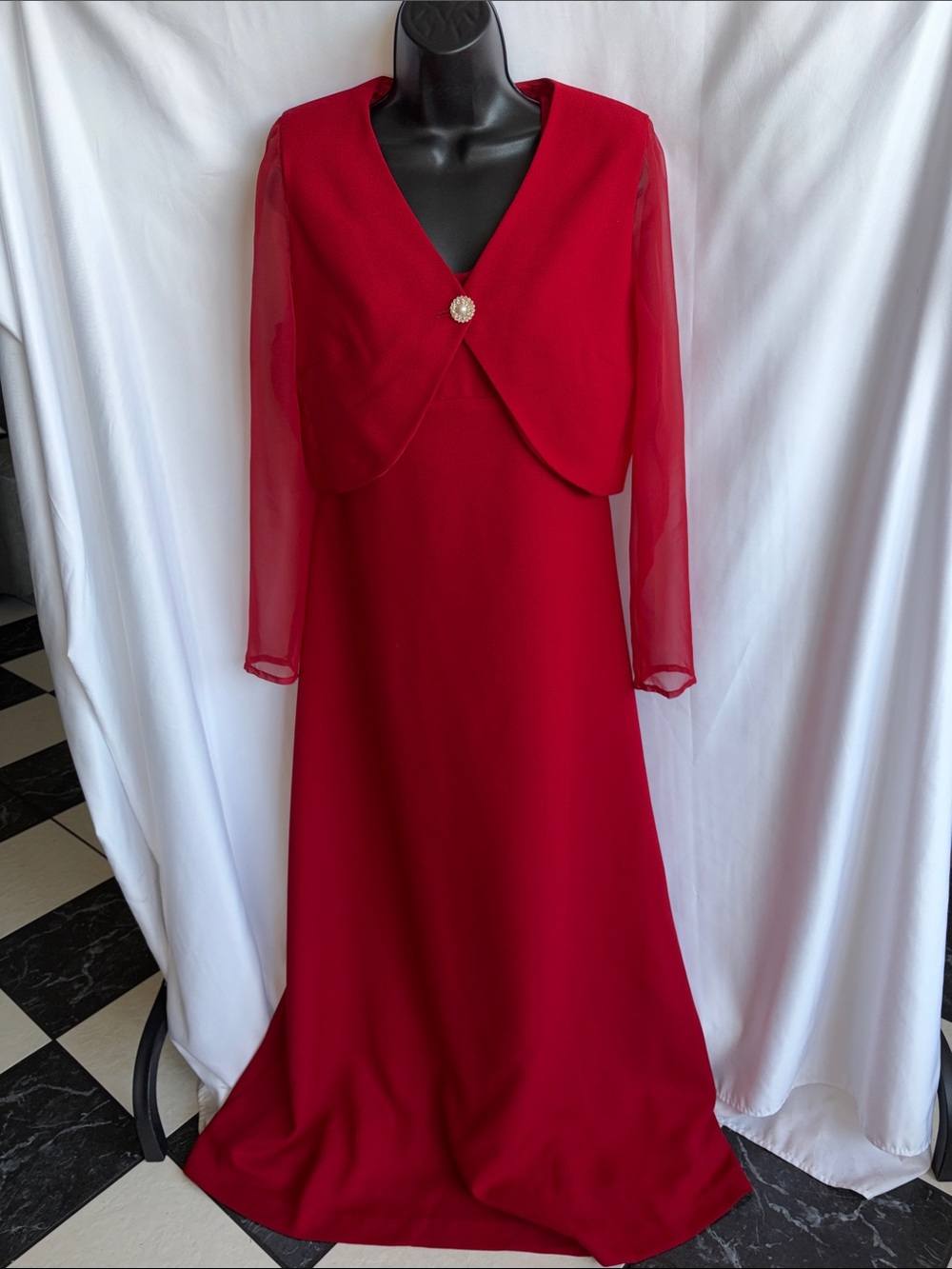 Vintage 70โs Empire Waist Maxi Dress with Sheer Sleeve Bolero jacket, sz S